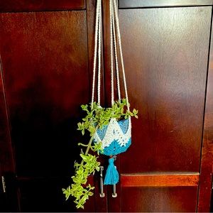 Plant hanger•Crochet•24in•Teal n winterWhite